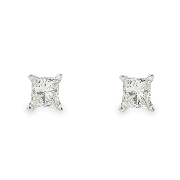 0.50 Carat Princess Diamond Studs in 14K White Gold